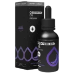 Fekete és lila doboz és cseppentős üveg Happy Garden CBN + CBD + CBG olaj (30ml - 4000 mg) - Prémium alvástámogató nyugtató olaj, cseppentő logóval, 100% természetes, Relax & Sound Sleep, a CBD Europe vásárlói számára.