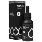 Egy fekete üveg Happy Garden 40% Teljes spektrumú CBD olaj (10ml - 4000mg) MCT olajjal társítva cseppentővel áll a hozzá tartozó doboz előtt, mindkettő minimalista fehér grafikával, amely kiemeli a természetes, teljes spektrumú formulát.