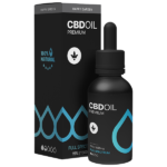 A fekete cseppentős üveg Happy Garden 15% Teljes spektrumú CBD olaj (10ml - 1500mg) MCT olajjal áll egy hozzá illő doboz előtt, melyen kék vízcsepp grafikák, levél ikon, "100% természetes" és "Full Spectrum" felirat látható.