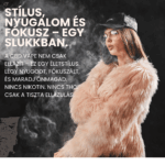 A fiatal nő világos műszőrme kabátban és fekete sapkában Peach Ring ízű CBD vape-et szív, füst veszi körül. Bal oldalon text: A 550mg-os, 1ml-es vape nikotin és THC nélkül nyugodtságot és tiszta ellazulást ad.
