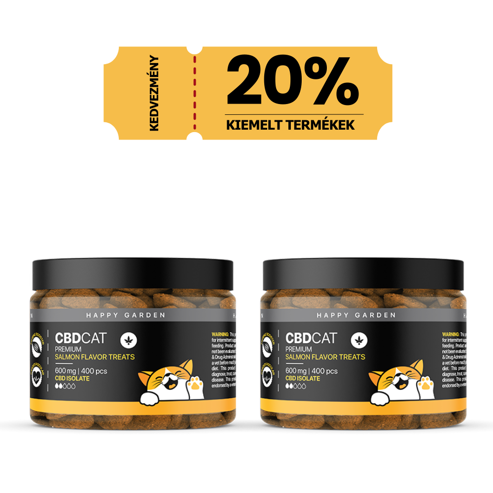 Egy üveg 3XHappy Garden CBN + CBD + CBG olaj (30ml - 4000 mg) Prémium alvástámogató nyugtató olaj látható. Felette egy sárga címke fekete textgel hirdeti a CBD Europe 20%-os kedvezményét.