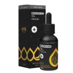 Fekete-arany doboz és cseppentős üveg Happy Garden CBG & CBD olaj 2000 mg (30ml - 1000 mg CBG + 1000 mg CBD) MCT olajjal feliratú, cseppes kialakítású, széles spektrumú formula és "100% természetes összetevők" szöveggel.
